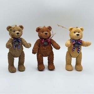Set of 3 Patriotic Teddy Bear Ornaments 1902 1992 2002 USA Theme Roman Wish Bear
